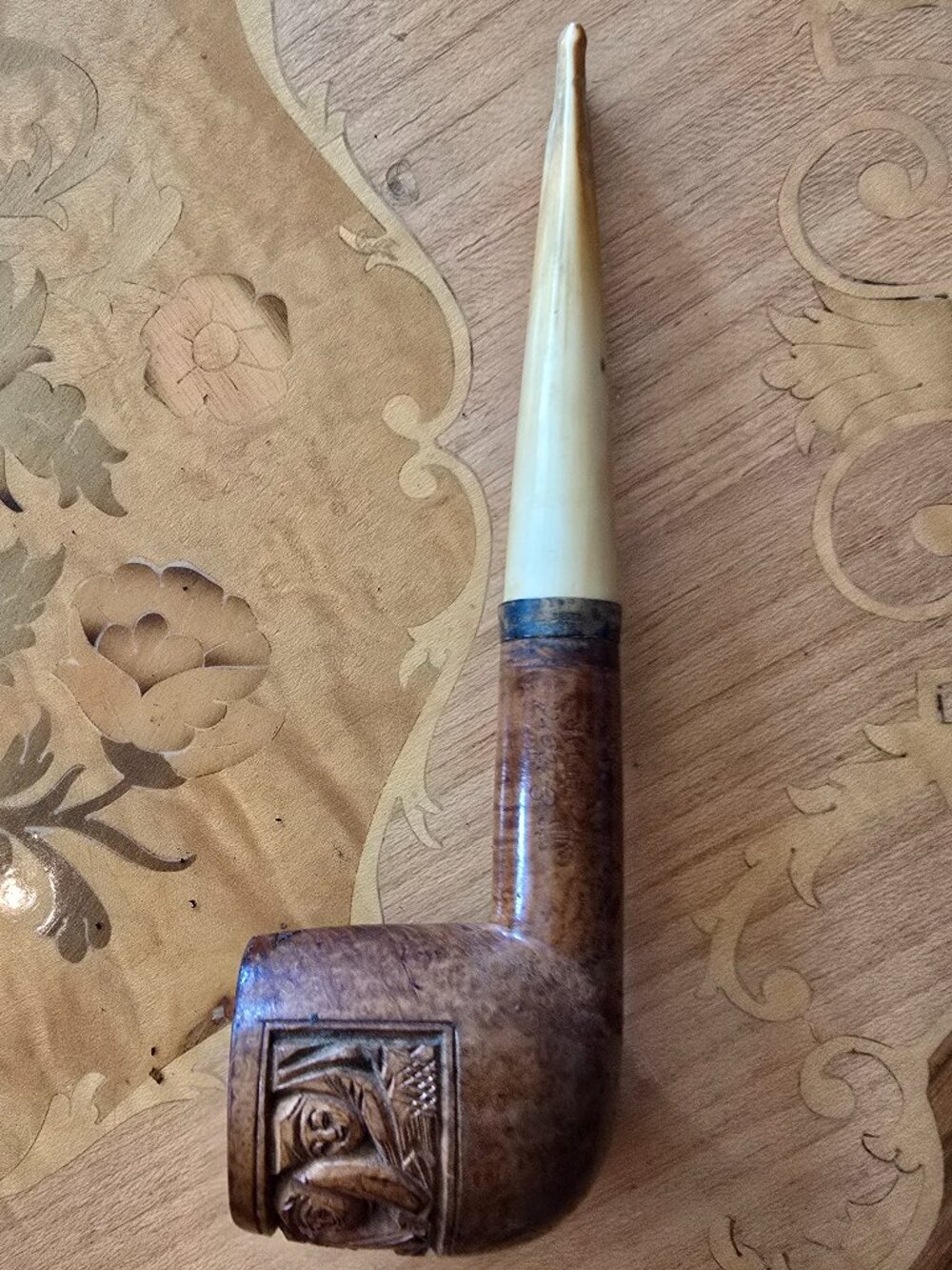 Vintage Carved Briar Pipe, Figural Faces, Mid‑Century Collectible Décor